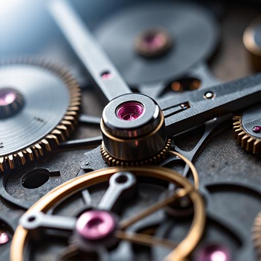 Detailaufnahme eines komplexen Manufakturkalibers mit Genfer Streifen